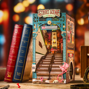 ROBOTIME Rolife Street Scene LED DIY Book Nook Shelf Puzzle miniature Dollhouse Toys Insert Child boy girls Gifts