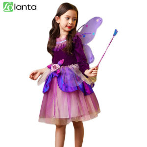 LOlanta 3Pcs Kids Girls Flower Fairy Deluxe Dress Up Costumes Role Play Wings+Wand