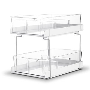 JustLiving 1PCS Kitchen Rack Drawer Under Sink Kitchen Storage | Pantry Spice Organizer | Kitchen Top Organizer Kitchen Double Shelves Multifunctional Organization Desktop Cosmetic Storage Drawer Pull-out Double Shelves