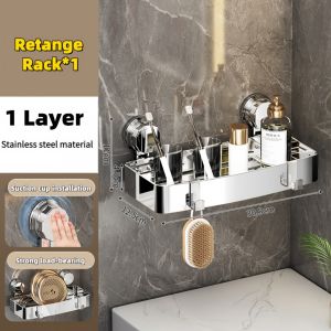 SG Stock Suction Cup Corner Shower Caddy No Drill Bathroom Shelf with Towel Bar & Hooks for Toiletries
