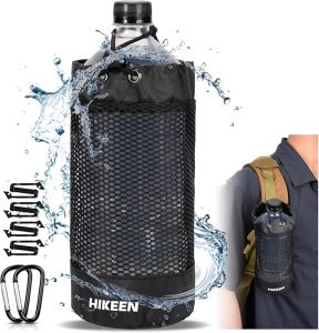 Hikeen X-PAC Tactical Backpack Water Bottle Holder Foldable Tactical Molle Water Bottle Pouch with Drawstring Open Lightweight Wear-Resistant Mesh Water Bottle Holster with Carabiner