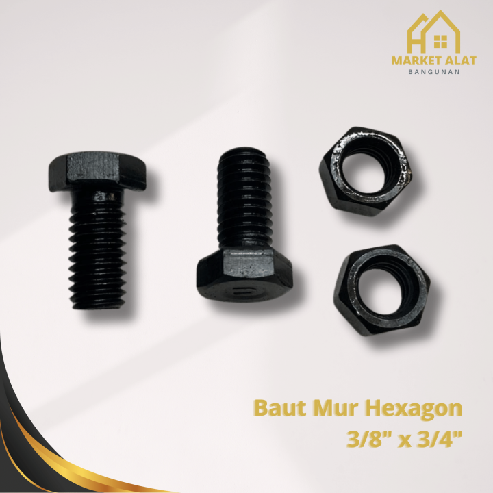 Baut Mur Hexagon X Unc Baja Hitam Kunci Full Set Baut Hex Besi Hitam Drat Kasar