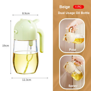 2 in 1 Oil Bottle Spray And Automatically Open Pour Oil Dispenser 580ML Glass Jar Kitchen Utensils