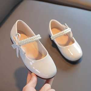 Sepatu Flat Anak Perempuan Glossy Motif Mutiara dengan Tali Pinggir - Gaya Pantofel - Ukuran 21-35