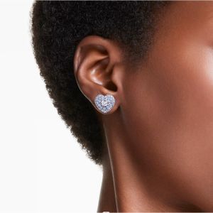 SWAROVSKI Luxury ((ใหม่) ต่างหูเพชรสีฟ้ารูปหัวใจ Hyperbola ต่างหูแฟชั่นสตรีเงิน S925