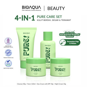 BIOAQUA Paket Skincare Anak Niacinamide Glowing & Brightening Set 4pcs / Tea Tree Oligopeptide Acne Set With Cleanser / Toner / Sunscreen / Night Cream