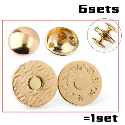 6 Sets Strong Magnetic Clasp Set for Bags Clothes Metal Round Snaps Hidden Buckle DIY Accessories Silver Polished