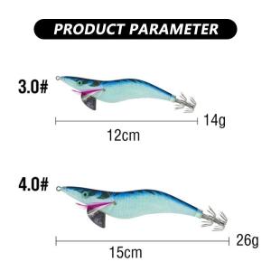 ZEEMIN Luminous Squid Jig Bait 120mm 150mm Octopus Hook with Lead Sinker Fishing Bait Cuttlefish Horizontal Wooden Shrimp Squid Lure