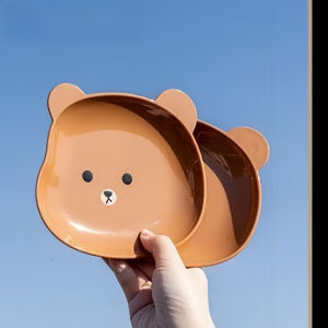 GUOYIHUA จานลายหมี 1 ชิ้น ถาดใส่อาหาร จานรับประทานอาหารสำหรับเด็ก เด็กสร้างสรรค์จานเล็กป้องกันการตก