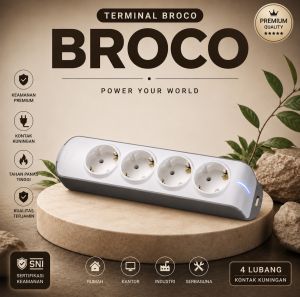 Broco Terminal Stop Kontak Socket Arde Colokan Broco Stopkontak Lubang 4 Miring + Lampu Broco 15346
