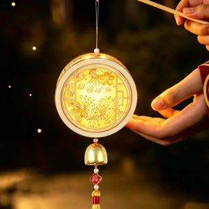 SWEET TIM 中秋节灯笼 mid autumn festival lantern Glowing Windchime Lantern DIY Traditional Handmade Mid Autumn Craft Chinese Bunny Light Brocade Fabric Lamp Kit Kids Toy