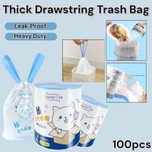 100pcs Thick Drawstring Trash Bag Garbage Bag Leak-Proof Rubbish Bag Plastic Bag