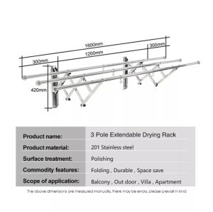 Stainless Steel 3 Rod/4 Rod Retractable Clothes Drying Rack Outdoor Foldable Clothes Rack Wall Mounted Stainless Steel Clothes Drying Rack