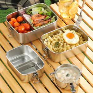 COUPLECOL Removable Partitions 304 Stainless Steel Lunch Box Rectangular Separated Food Storage Box Multifunctional with Sealing Strip Food Container Camping