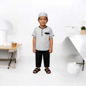 setelan koko anak laki laki usia 1-6 tahun set baju muslim kurta model terbaru lengan pendek motif kekinian