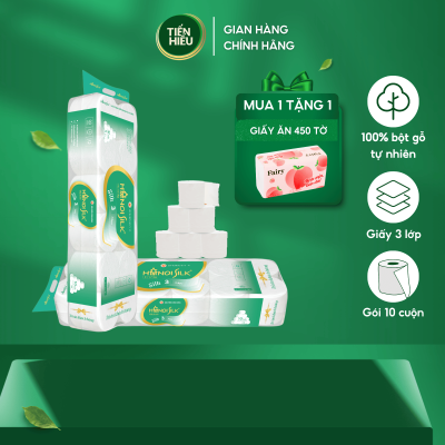 Giấy Vệ Sinh Hà Nội Silk 3 Lớp 42 Mét Xanh Không Lõi Mềm Mịn Tan Nhanh Trong Nước, Tặng Kèm Bịch Giấy Rút Sen 270 Tờ