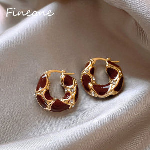 ต่างหูห่วงเคลือบลายเสือดาวสำหรับผู้หญิงแนววินเทจแฟชั่นคอฟฟี่ดีไซน์ใหม่หรูหราเครื่องประดับประจำวันของผู้หญิง