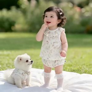 Girls Modal Vest Set Summer Childrens Sleeveless Baby Dress Thin Two-Piece Set