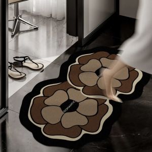 Bathroom Mat Retro Melard Flower Diatomaceous Earth Absorbent Quick-Dry Mat Non-Slip Mat for Shower Room