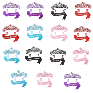 Creative Rhinestones Headband Tiaras and Sash Set Womens Party Headwear for Birthdays Proms and Weddings