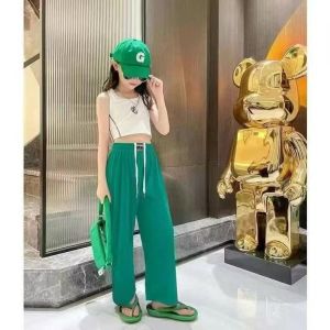 กางเกงขากว้างจั๊มพ์สำหรับเด็กผู้หญิง สไตล์เกาหลีบางและระบายอากาศได้ดี ชุดลำลองเด็กวัยรุ่น