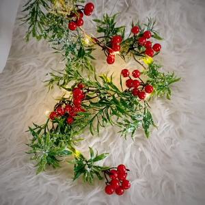 New led Christmas Red Fruit String Lights Pine Needle Decoration Copper Wire Lights Window Decoration Holiday Lights