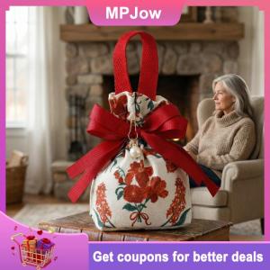 【MPJow】 Floral Canvas  Pouch with Drawstring and  Chain Small Bowknot Cute Storage Bag for Bridesmaid Party Favors