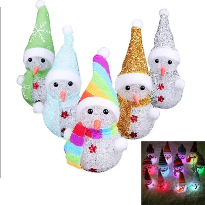 HIONE 1pc Colorful Lamp Xmas LED Snowman Glowing Santa Claus Ornament Christmas Tree Light Hanging Home Decor COD