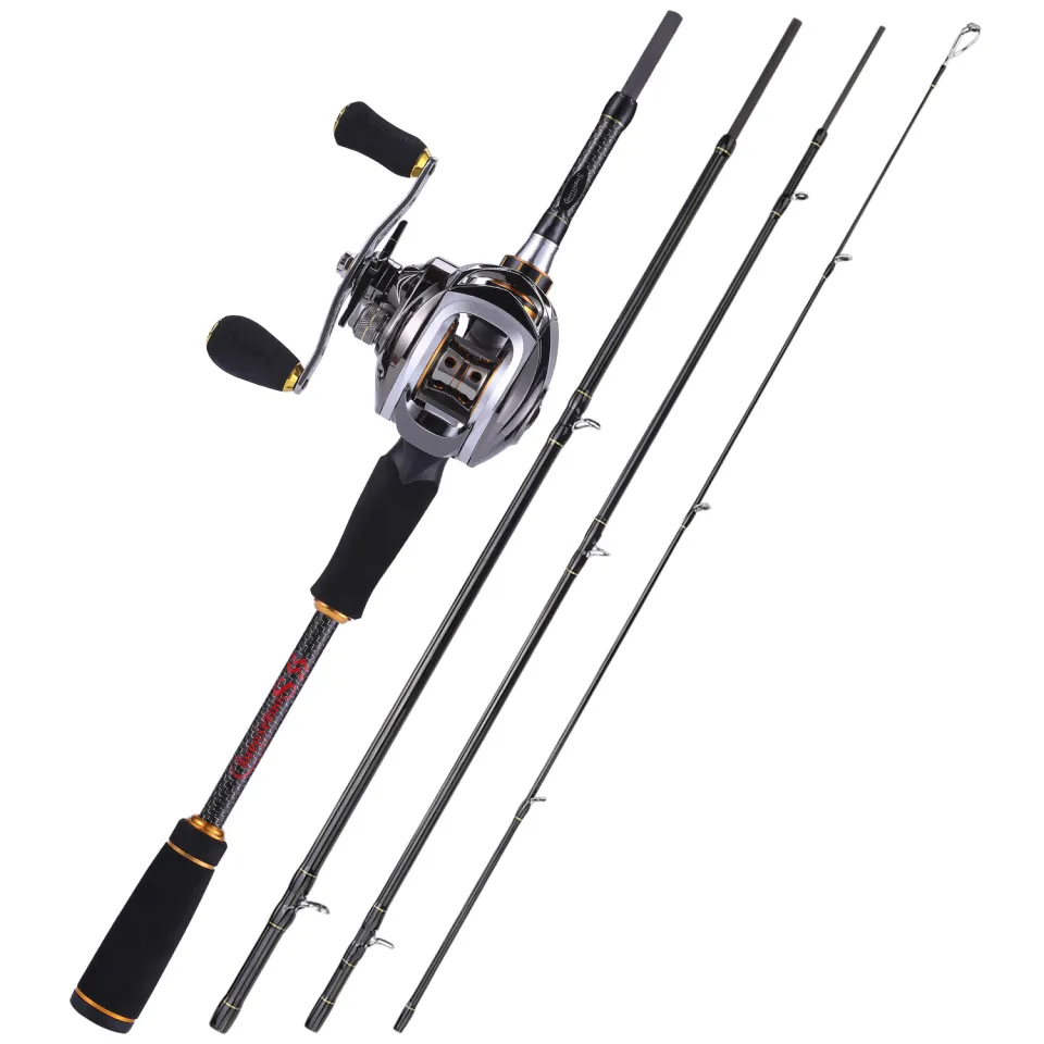 Sougayilang Casting Fishing Rod and Baitcasting Reel Combo with 4 Section  Fishing Pole 11+1BB Smooth Fishing Reel