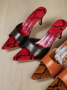 Large Size Pointed Toe Stiletto Heel WomenS Slippers New Summer Style Open-Toe Snake Skin Pattern Slippers For Women