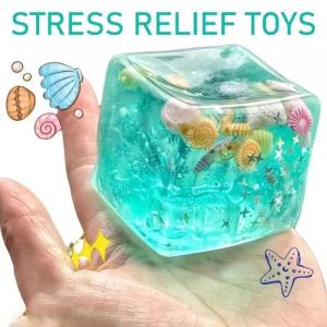 Squishy Stress Balls Cube Ocean Sensory Fidget Toy Slow Rise Squishy Toys for Kids and Adults Squeeze Relax Gift
