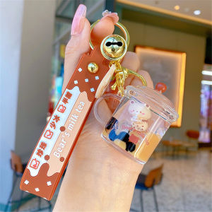 Bear Milk tea bear keychain Delicate Oily Floating liquid keychain Milk tea Cute Cartoon cup drink bottle keychain for Bag pendant Keychain accessory Gift for girls Beverage lovers Decoration for backpack or keys Beverage lovers
