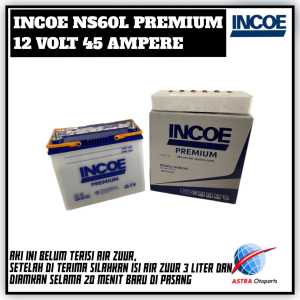 Aki Mobil Grand Livina/Corolla Series/Honda City/Travela/Karimun/Baleno/Capella INCOE NS60L Premium 45 ampere