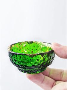 แก้วชา CHAMVIN 50 มล. สไตล์ญี่ปุ่น ลายทองคำ ทนความร้อน แก้วคริสตัลสีเขียวมรกต