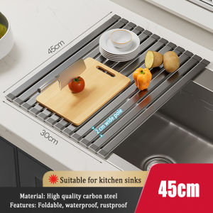 MEIDOO Kitchen Aluminum Grey Drain Rack with Foldable Design