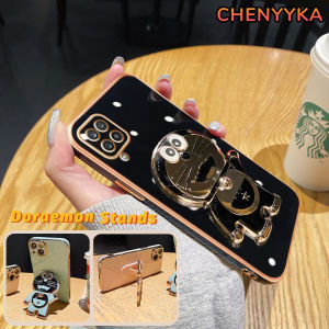 CHENYYKA Casing Ponsel untuk Samsung A12 5G M12 F12 A11 M11 Case sarung Phone Stands HP desain baru pola Doraemon lucu kartun Cases pola lapisan tipis melindungi Kesing tahan Casing guncangan Softcase