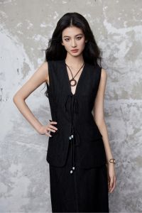 Set Bộ Gilet - Bộ Áo Sát Nách Buộc Dây Kèm Chân Váy Dài Tôn Dáng Sang Chảnh Thời Trang Công Sở Cao Cấp_BS0182