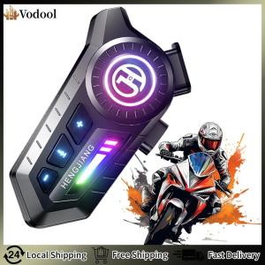 【Vodool】Motorcycle Headset with Noise Cancellation BT Headphones with Colored Lights for Motorcycles Skiing and Cycling