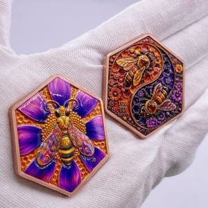 【discount store】1 OZ .999Fine Copper Hexagonal Coin High Relief Color Painted Bee Honeycomb Yin Yang Pattern Collectible Medallion Souvenir Gift