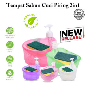 Tempat Sabun Cair Cuci Piring 1 Liter / Dispenser Sabun Cuci Piring Free Spons / Wadah Sabun Cair 2in1 Kotak Sabun Tempat Sabun Cuci Piring Pump Terlaris