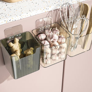 Kitchen Organizer Ginger Garlic Storage Box Wall Hanging Free Punch Shelf Self Draining Multipurpose Storage Rack