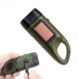 Handcrank Flashlight with Solar Panel and Clip Small Portable Waterproof Solar Crank Flashlight Disaster Emergency Reserve