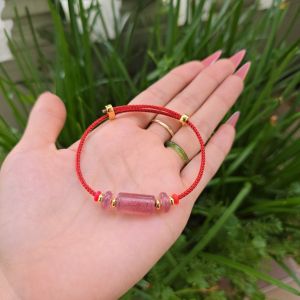 Q503 Vòng lu thống 2 đồng điếu Thạch Anh Dâu Hồng cho Hỏa và Thổ - Phong Thủy TUDO