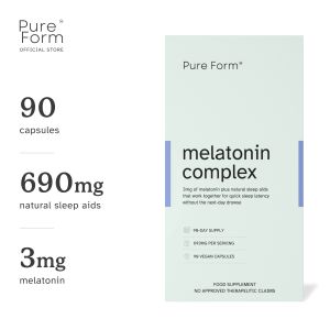 Pure Form Melatonin Complex | 3mg Melatonin + 690mg Natural Sleep Aids | No Next-day Drowse | Rebalance Sleep-Wake Cycle
