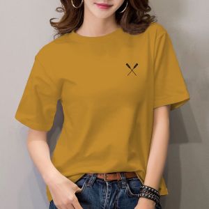 Korean T-shirt for Women Cotton Simple Solid T-shirt Round Neck  Sleeve For Women High Quality Printed T-shirt