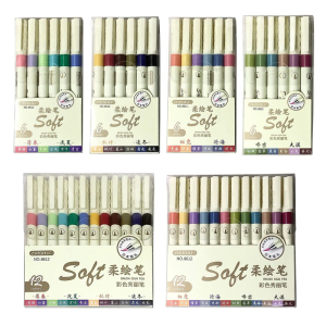 6/12 Pack Flexible Art Pen with Smooth Ink Flow Suitable for Detailed Sketching Night Colors Plastic Texture