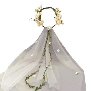 Long Tulle&Vine Flower Shape Headband for Women Wedding Party Hair Hoop Hairband Woman Taking Photo Hair Accessories