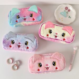 SHUNAICHI Kawaii Fluffy Cat Pencil Case For School Cute Pencil Pouch Storage Organizer Makeup Bag Cosmetic Bags Gift Back To School Supply