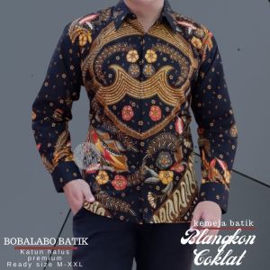 Kemeja Pria Lengan Panjang | Baju Batik Lapis Furing | Hem Cowok Katun Halus Premium Blangkon Coklat