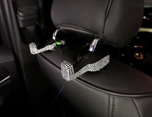 [Local Seller] Universal Car Headrest Hook Rhinestone Diamond Seat Back Hanger Holder Vehicle Organizer for Handbags Purses Grocery Bag